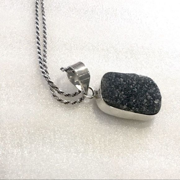 Substantial Druzy Sterling Silver Rope Necklace - Picture 3 of 7